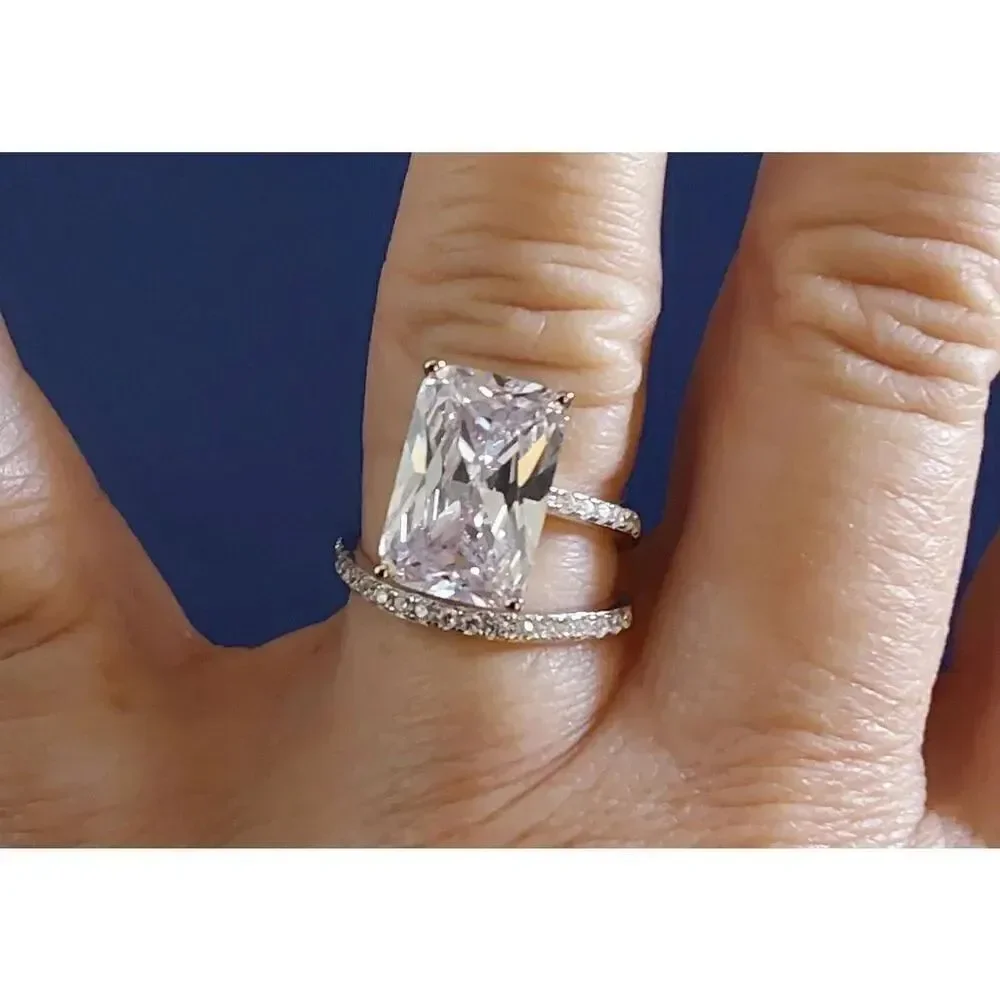 New~12.8 Ct Radiant & Round Cut Sim Diamond Wrap Around Bridal/Engagement Ring 8